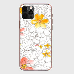 Чехол для iPhone 12 Pro Max Нарисованный цветы - светлый, цвет: 3D-светло-розовый