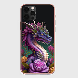 Чехол iPhone 12 Pro Max Неоновый дракон с цветами