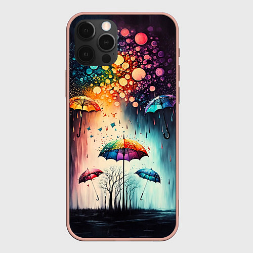 Чехол iPhone 12 Pro Max Яркие зонтики под дождем / 3D-Светло-розовый – фото 1
