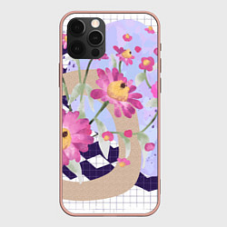 Чехол для iPhone 12 Pro Max Цветы в клетку, цвет: 3D-светло-розовый