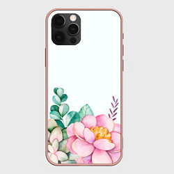 Чехол для iPhone 12 Pro Max Цветы нарисованные акварелью - снизу, цвет: 3D-светло-розовый