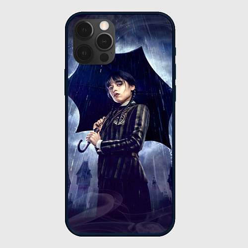 Чехол iPhone 12 Pro Max Уэнсдей Аддамс с зонтом / 3D-Черный – фото 1