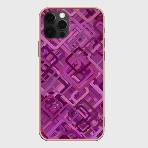 Чехол iPhone 12 Pro Max Фиолетовые диагонали / 3D-Светло-розовый – фото 1