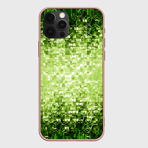 Чехол iPhone 12 Pro Max Геометрическое зелёное искажение в пространстве / 3D-Светло-розовый – фото 1