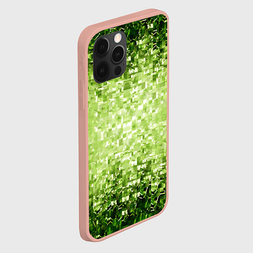Чехол iPhone 12 Pro Max Геометрическое зелёное искажение в пространстве / 3D-Светло-розовый – фото 2