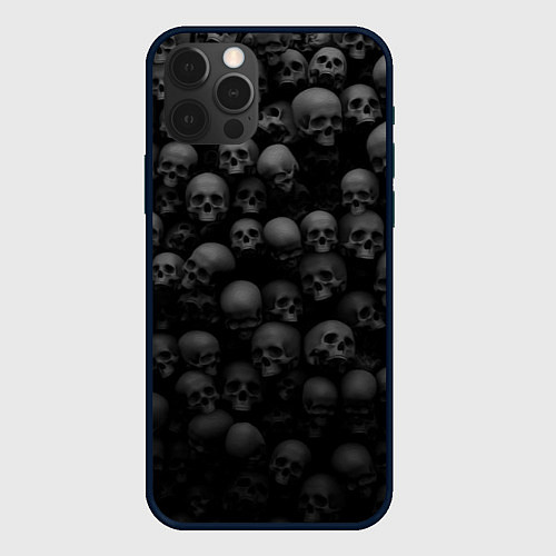 Чехол iPhone 12 Pro Max Груда черепов - паттерн / 3D-Черный – фото 1