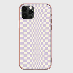 Чехол для iPhone 12 Pro Max Искаженная шашечка - лавандовый, цвет: 3D-светло-розовый