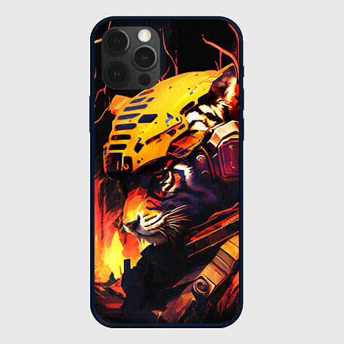 Чехол iPhone 12 Pro Max Тигр воин в огне / 3D-Черный – фото 1