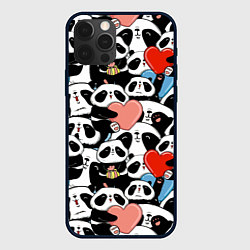 Чехол для iPhone 12 Pro Max Панды с сердечками, цвет: 3D-черный