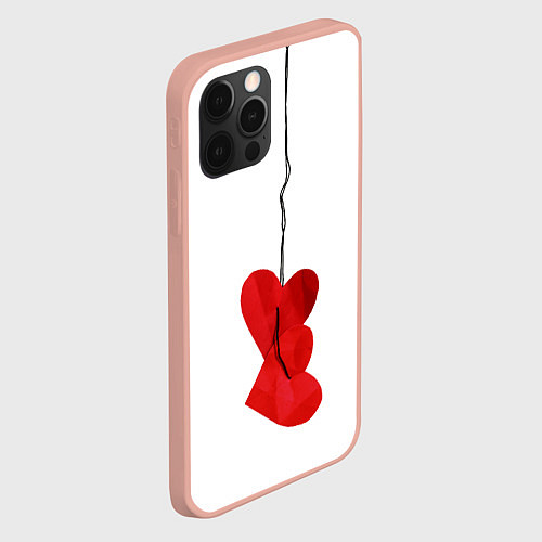 Чехол iPhone 12 Pro Max Сердца валентинки / 3D-Светло-розовый – фото 2