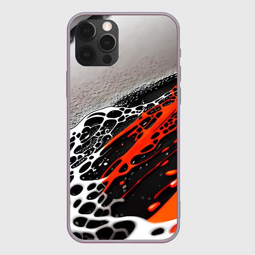 Чехол iPhone 12 Pro Max Черно-оранжевые капли / 3D-Серый – фото 1