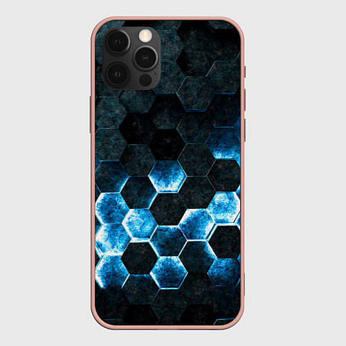 Чехол iPhone 12 Pro Max Соты с подсветкой / 3D-Светло-розовый – фото 1