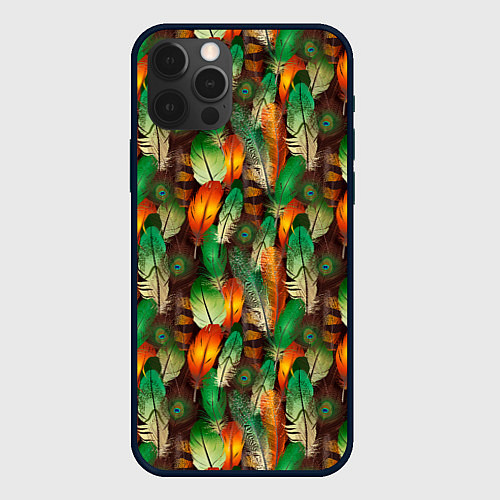 Чехол iPhone 12 Pro Max Павлиные перья / 3D-Черный – фото 1