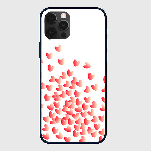 Чехол iPhone 12 Pro Max Падающие сердечки / 3D-Черный – фото 1