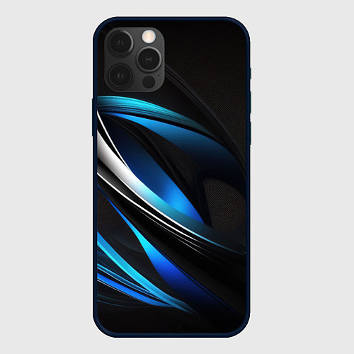 Чехол iPhone 12 Pro Max Абстрактные синие и белые линии на черном фоне / 3D-Черный – фото 1