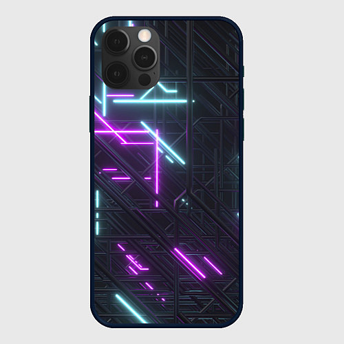 Чехол iPhone 12 Pro Max Неоновые полосы / 3D-Черный – фото 1