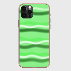 Чехол для iPhone 12 Pro Max Зеленые волны, цвет: 3D-светло-розовый
