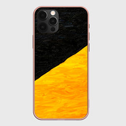 Чехол для iPhone 12 Pro Max Черно-желтые масляные краски, цвет: 3D-светло-розовый