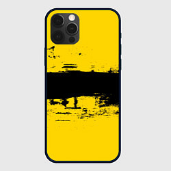 Чехол iPhone 12 Pro Max Черно-желтая полоса Cyberpunk 2077