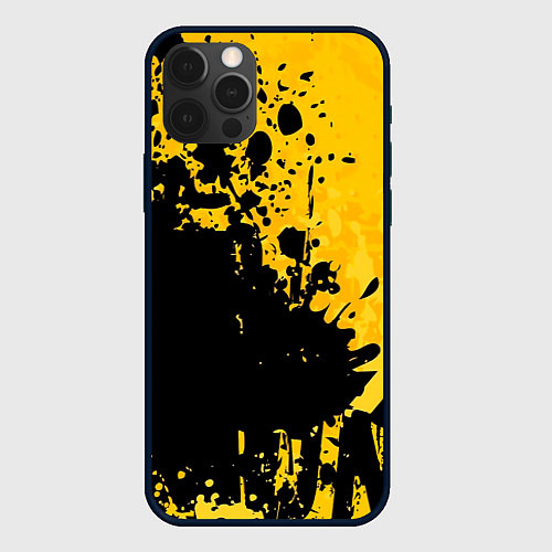 Чехол iPhone 12 Pro Max Пятна черной краски на желтом фоне / 3D-Черный – фото 1