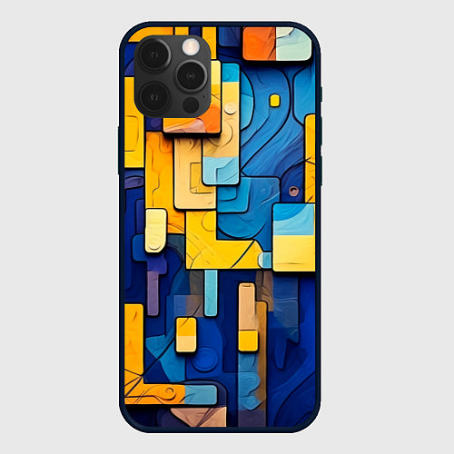 Чехол iPhone 12 Pro Max Синие и жёлтые фигуры / 3D-Черный – фото 1