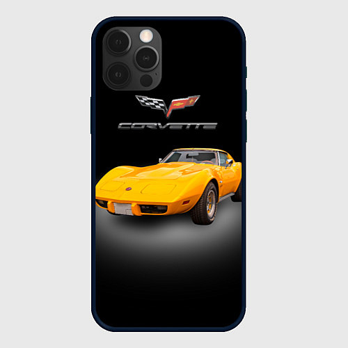 Чехол iPhone 12 Pro Max Американский спорткар Chevrolet Corvette Stingray / 3D-Черный – фото 1