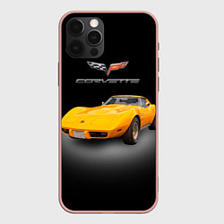 Чехол для iPhone 12 Pro Max Американский спорткар Chevrolet Corvette Stingray, цвет: 3D-светло-розовый