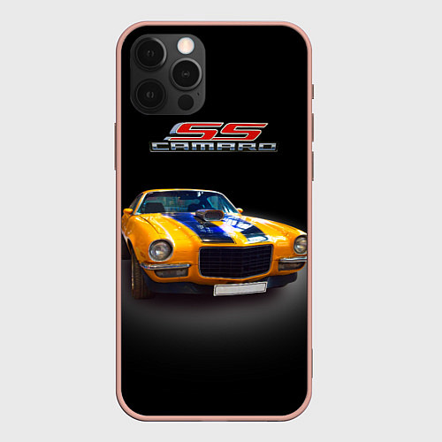 Чехол iPhone 12 Pro Max Ретро маслкар Camaro SS 1970 года / 3D-Светло-розовый – фото 1