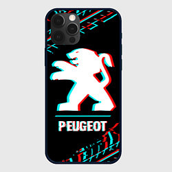 Чехол iPhone 12 Pro Max Значок Peugeot в стиле glitch на темном фоне