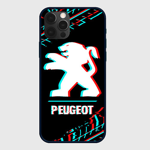 Чехол iPhone 12 Pro Max Значок Peugeot в стиле glitch на темном фоне / 3D-Черный – фото 1