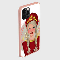 Чехол для iPhone 12 Pro Max Девушка с косичками в красном кокошнике, цвет: 3D-светло-розовый — фото 2