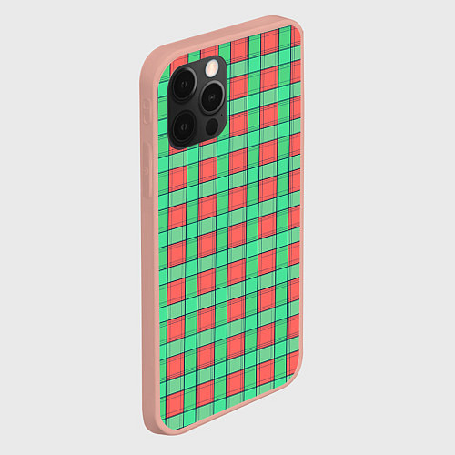Чехол iPhone 12 Pro Max Клетчатый зелено -оранжевый паттерн / 3D-Светло-розовый – фото 2