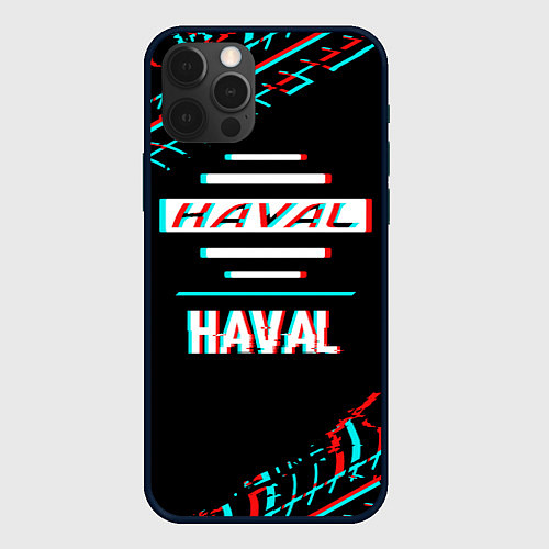 Чехол iPhone 12 Pro Max Значок Haval в стиле glitch на темном фоне / 3D-Черный – фото 1