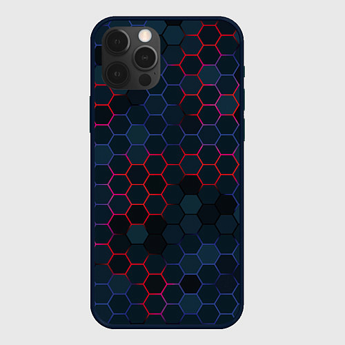 Чехол iPhone 12 Pro Max Соты с красным и синим / 3D-Черный – фото 1