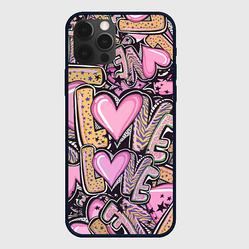 Чехол iPhone 12 Pro Max Паттерн про любовь / 3D-Черный – фото 1