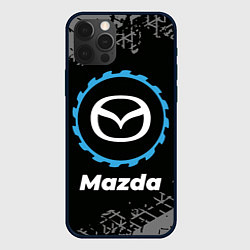 Чехол для iPhone 12 Pro Max Mazda в стиле Top Gear со следами шин на фоне, цвет: 3D-черный