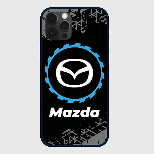 Чехол iPhone 12 Pro Max Mazda в стиле Top Gear со следами шин на фоне / 3D-Черный – фото 1