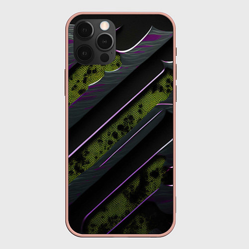 Чехол iPhone 12 Pro Max Текстура с зелеными вставками / 3D-Светло-розовый – фото 1