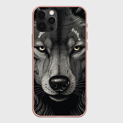 Чехол iPhone 12 Pro Max Волк в стиле тату / 3D-Светло-розовый – фото 1