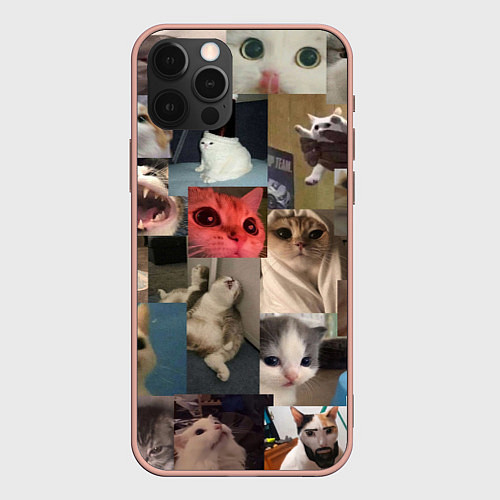 Чехол iPhone 12 Pro Max Мемные котики / 3D-Светло-розовый – фото 1