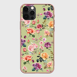 Чехол iPhone 12 Pro Max Акварельные цветы - паттерн зеленый