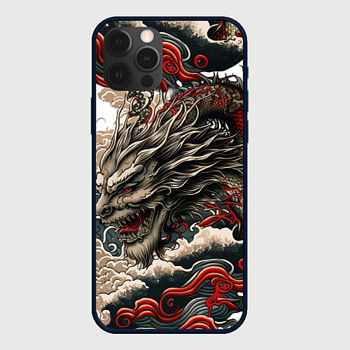 Чехол iPhone 12 Pro Max Тату дракона в стиле Ирезуми / 3D-Черный – фото 1