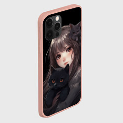 Чехол для iPhone 12 Pro Max Девушка с черной кошкой, цвет: 3D-светло-розовый — фото 2