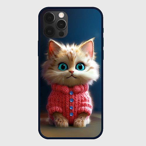 Чехол iPhone 12 Pro Max Котик в розовом свитере / 3D-Черный – фото 1