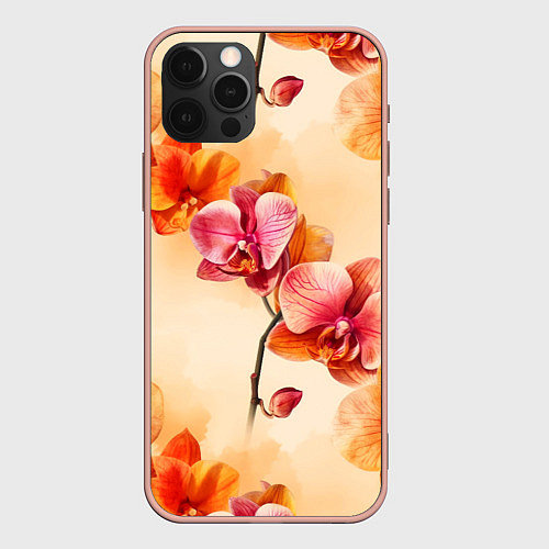 Чехол iPhone 12 Pro Max Акварельные цветы - персиковый паттерн / 3D-Светло-розовый – фото 1