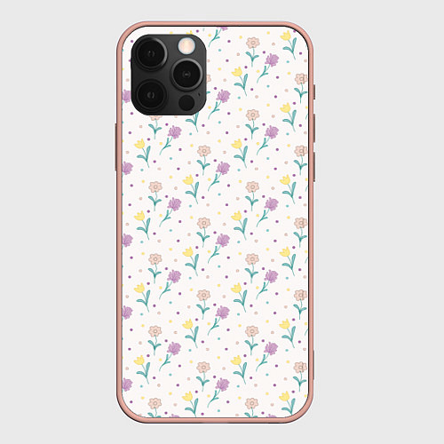 Чехол iPhone 12 Pro Max Весенний паттерн с цветами / 3D-Светло-розовый – фото 1