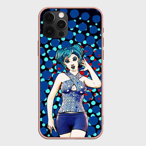 Чехол iPhone 12 Pro Max Аниме девушка с голубыми волосами в ретро полутона / 3D-Светло-розовый – фото 1