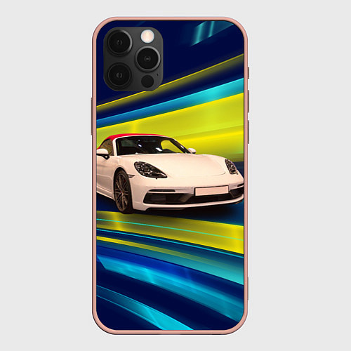 Чехол iPhone 12 Pro Max Спорткар Porsche в движении / 3D-Светло-розовый – фото 1