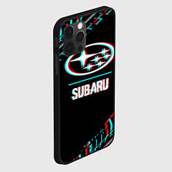 Чехол для iPhone 12 Pro Max Значок Subaru в стиле glitch на темном фоне, цвет: 3D-черный — фото 2