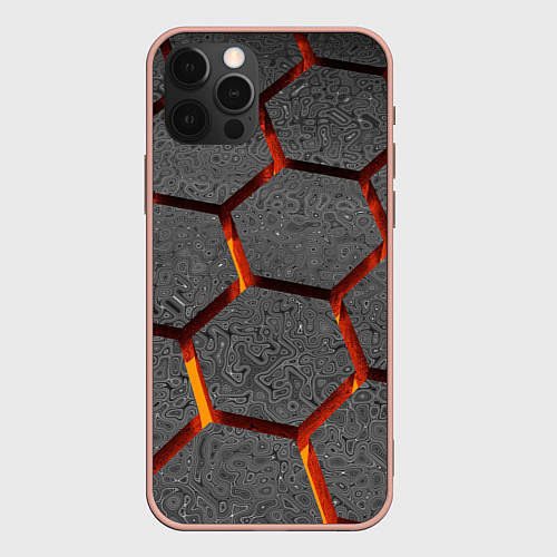 Чехол iPhone 12 Pro Max Металлические плиты и лава / 3D-Светло-розовый – фото 1